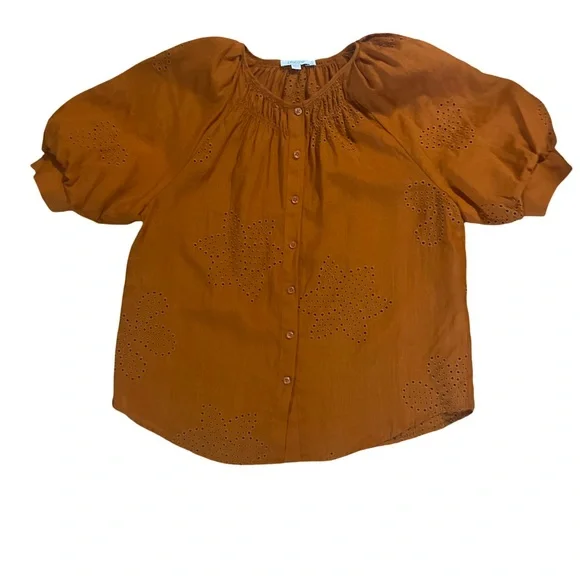 Chico's Vibrant Orange Cutwork Blouse Size L - Picture 7 of 12
